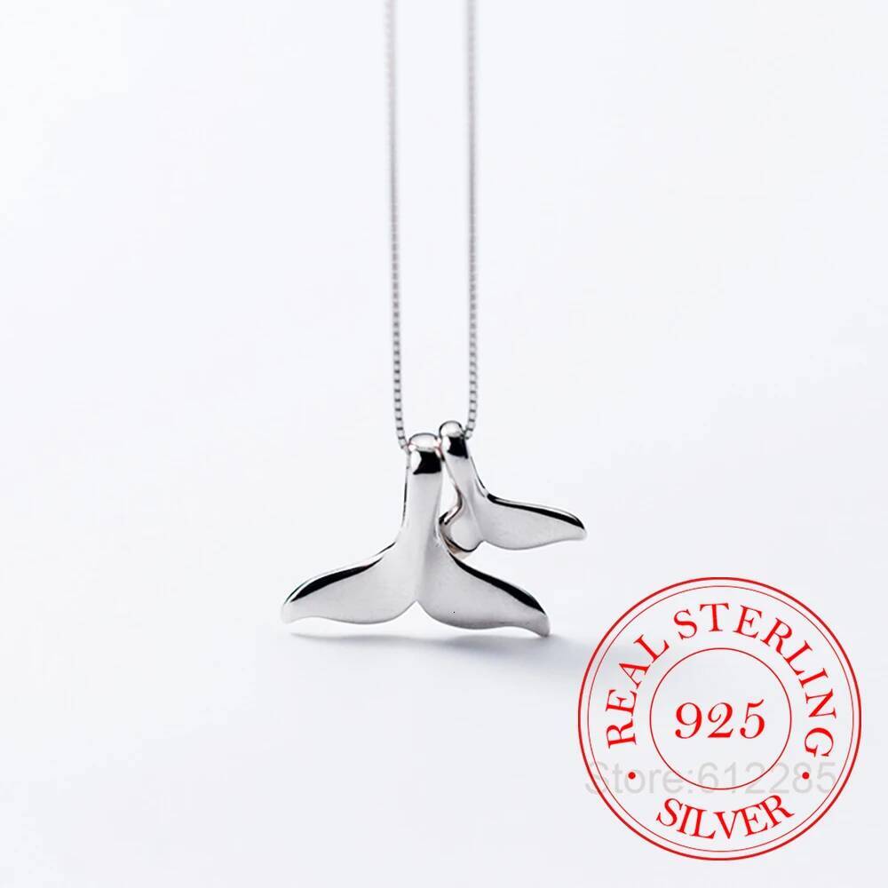 Sterling Sier Double Whale Tail Choker Necklaces & Pendants For Women Flyleaf Creative Lady Fine Wedding Party Jewelry