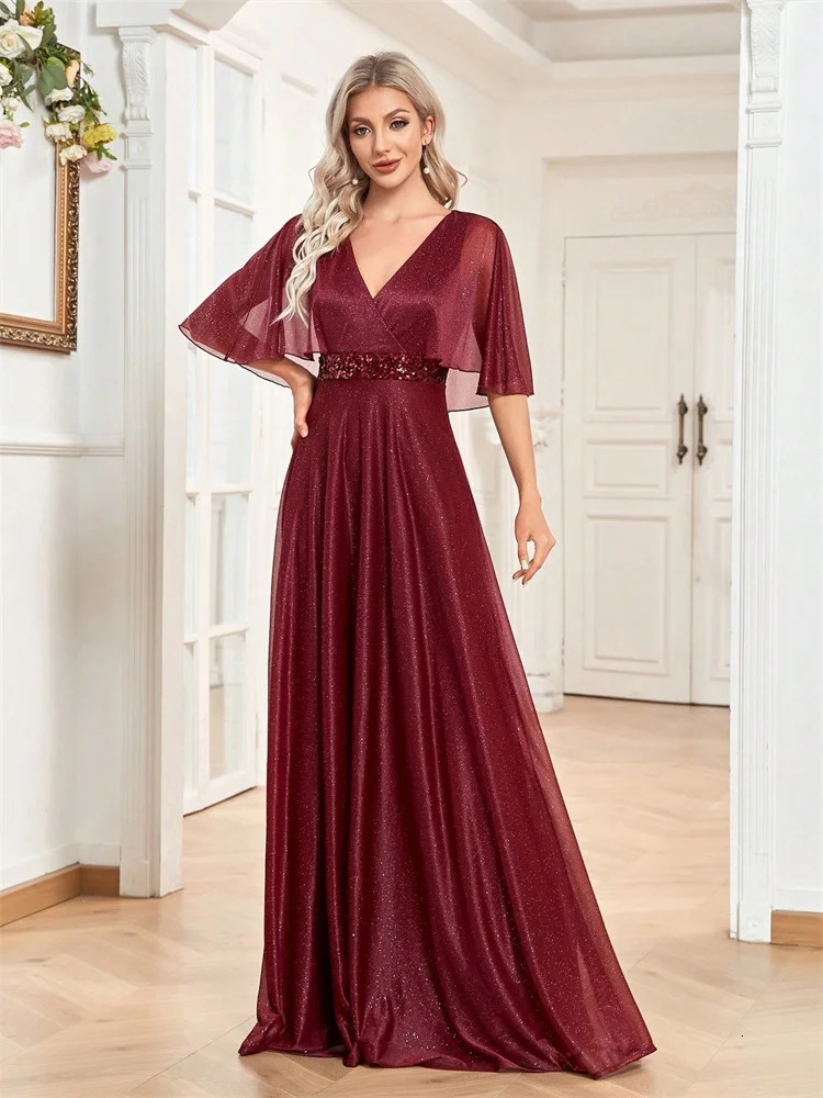 Elegant Shining Formal Evening Dresses Long y Women Wedding Party Dress Short sleeve Cocktail Prom Graduation Gowns 250811