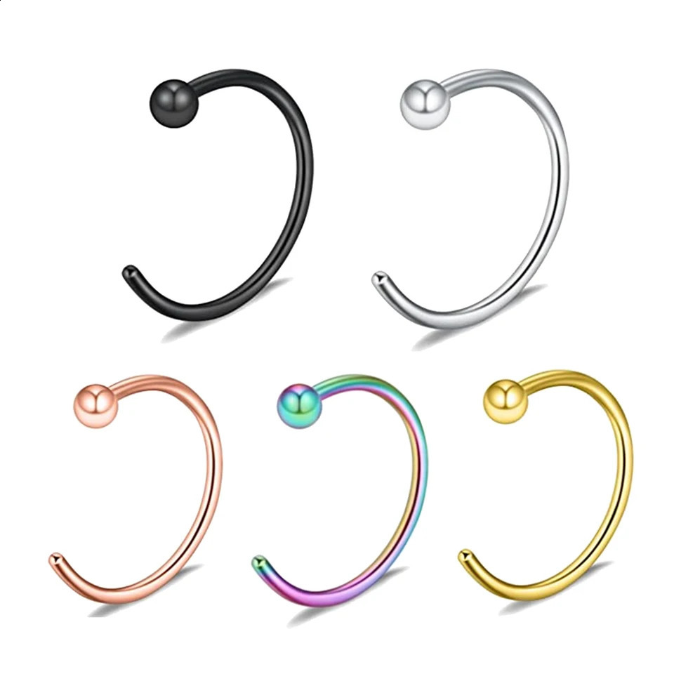 5pcs Hoop Nose Ring Set Minimalist Stainless Steel Lip Ring C-shaped Ear Nail Body Piercing Jewelry For Woman and Man 250807