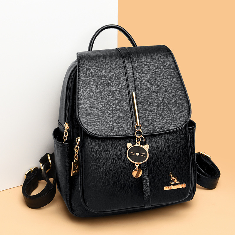 New Backpack for Women, Lychee Pattern, Solid Color, Versatile, Large Capacity, High-End PU Daily Backpack, Travel Bag ddmymoon