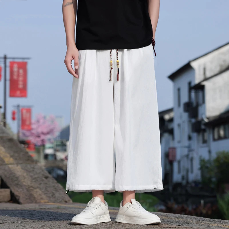 Summer AnkleLength Pants Men Fashion Chinese Style Casual Loose Harem Man Lightweight Straight Wide Leg M5XL 250729
