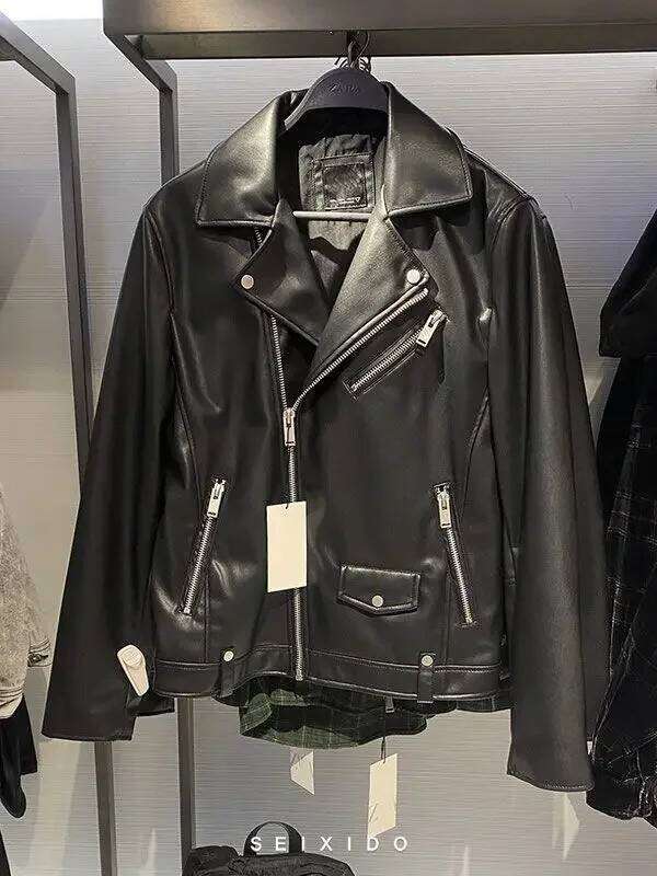 Designer Clothing 2025 Autumn Winter Men's Faux Sloping Zipper Motorcycle Jacket Punk Slim Leather Coat For Men Unisex Gothic Cargo Wear