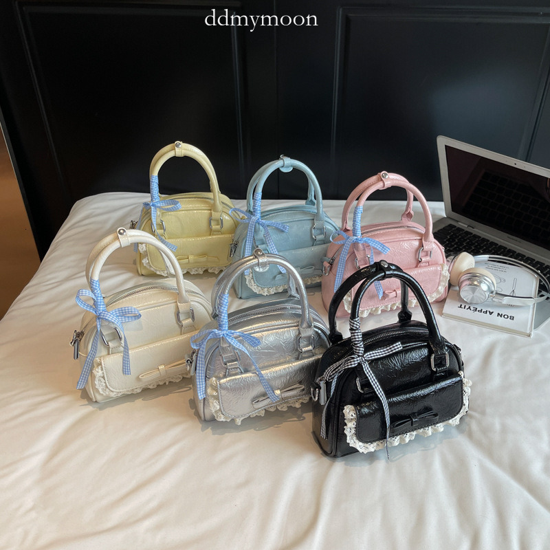 Korean Style Fashion Bowknot Handheld Boston Simple Niche Versatile Small Square Lace Trim Bowling Bag ddmymoon