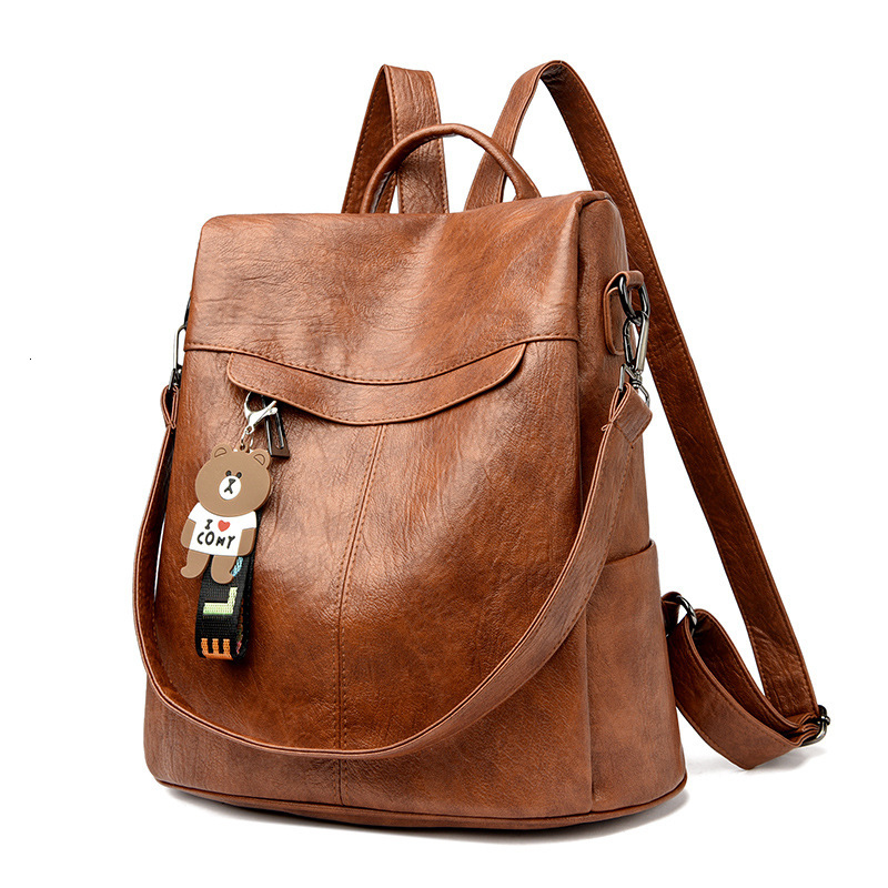 Anti-theft Women 2025 New PU Soft Leather School Bag Fashion Casual Large Capacity Travel Multi-use Backpack ddmymoon