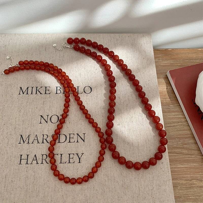 Vintage Red Beaded Necklaces for Women Chinese Style Glass Beads Necklace Exquisite Elegant Choker Aesthetic Jewelry Accessories Jewelry for Women