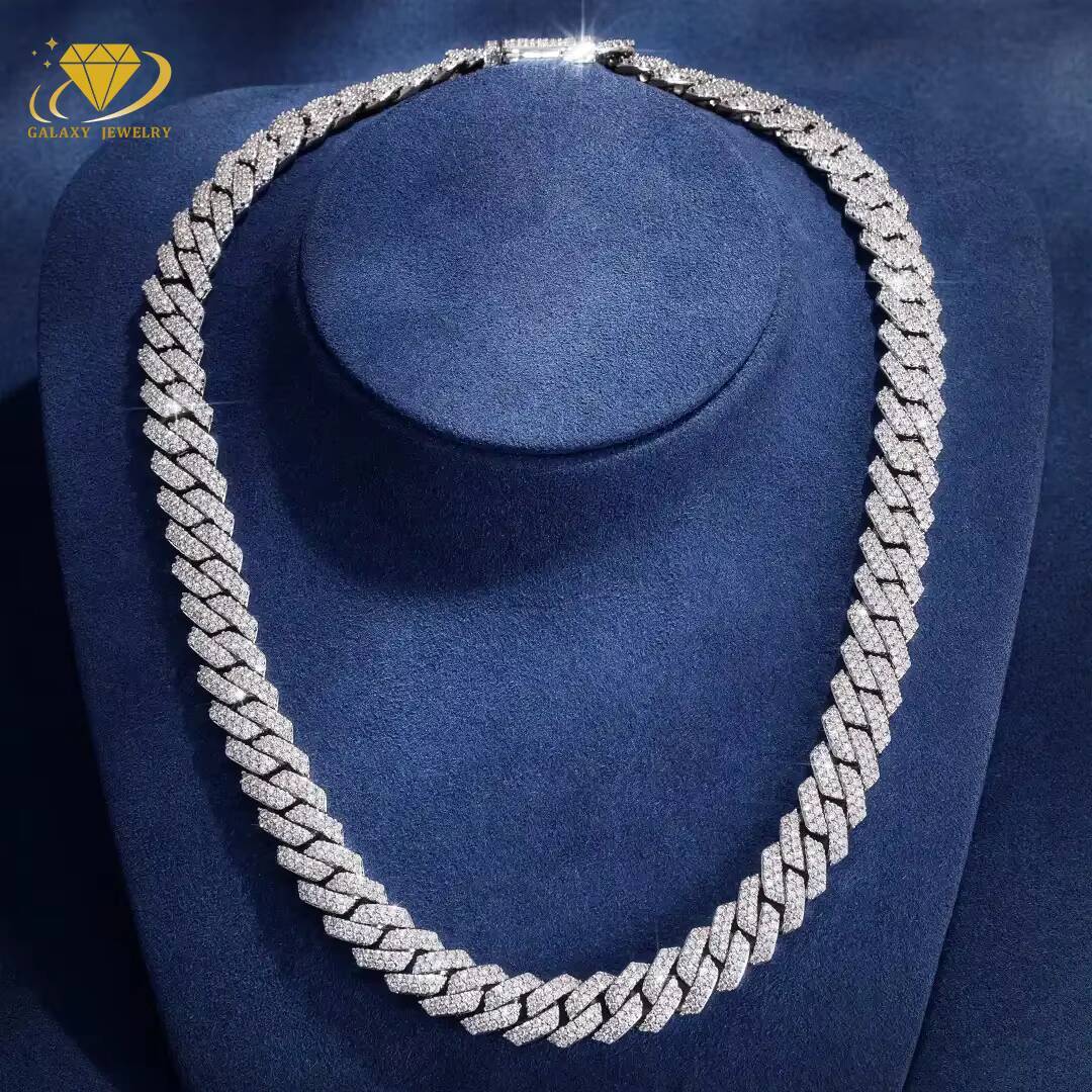 Pass Diamond Tester 2 Rows 10mm 12mm Real 925 Silver Hip Hop Full Iced Out VVS Moissanite Prong Cuban Link Chain for Men