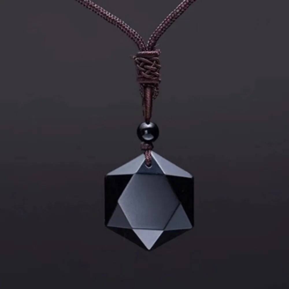 Obsidian Hexagram Pendant Necklace Protection Natural Black Lucky Stone Star Amulet Pendants Fashion Jewelry For Men Women