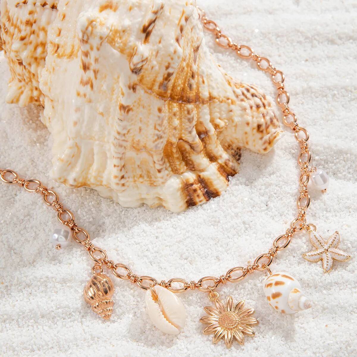 Kpop Boho Starfish Scallops Pendant Choker Necklace for Women Elegant Tassel Chain Suower Aesthetic Wed Beach Pearl Jewelry