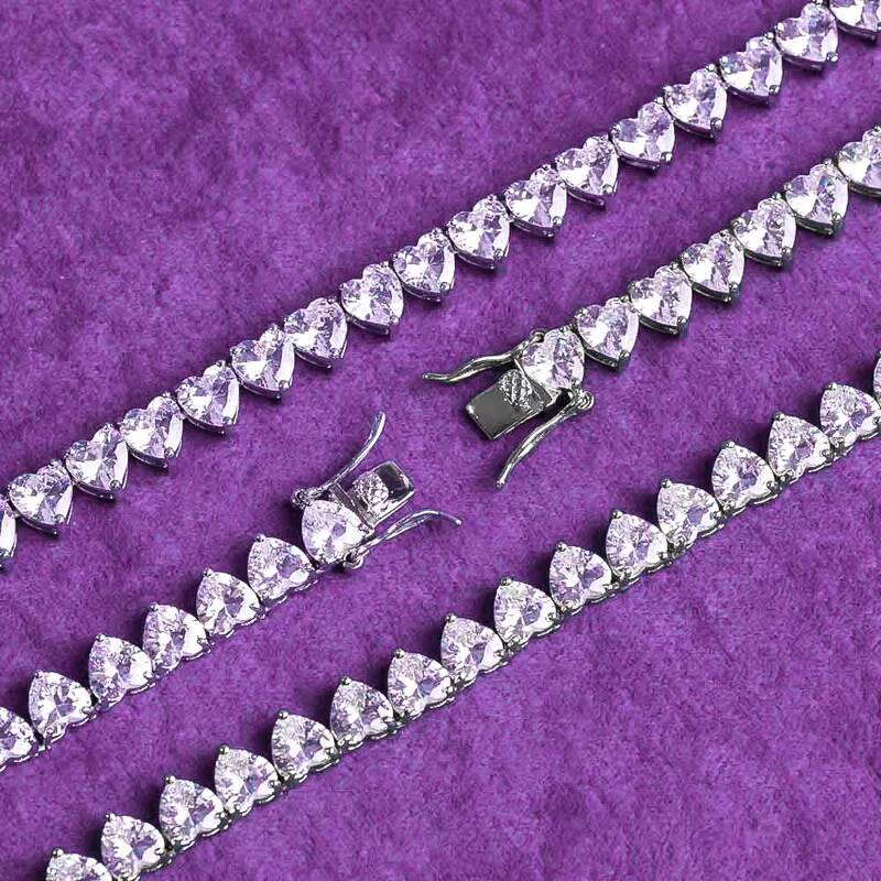 Fine Jewelry Hip Hop Bling S925 Silver 4mm GRA VVS D Color Real Moissanite Heart Tennis Chain Necklace for Men Women
