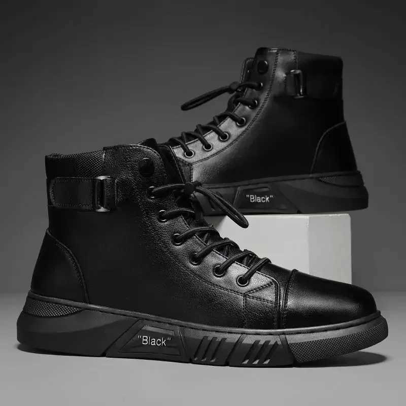 Ankle Boots Black PU Leather Mens Sports Shoes Autumn Winter Comfortable High-top Casual Fashion Platform Boots Men Round Head W250811