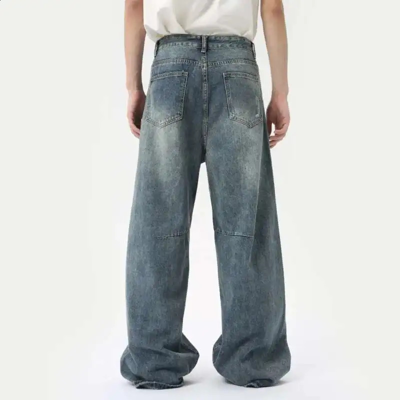 IEFB American Style Mens Denim Pants Washing Fashion Loose Mens Straight Trousers Casual Wide Leg Jeans Summer 9C6303 250805