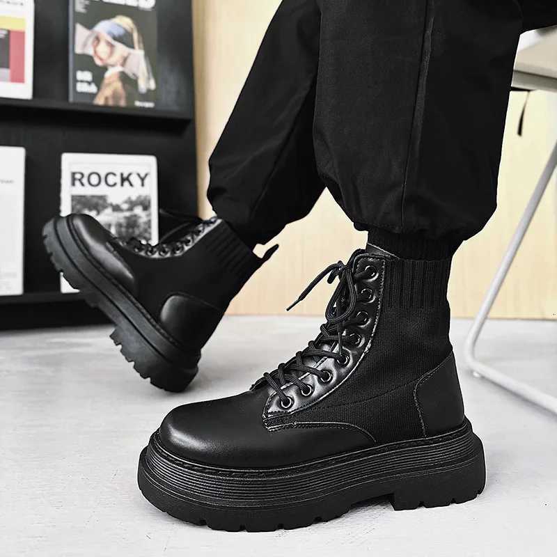 Mens Platform Boots Black Non-slip Motorcycle Boots Tactical Lace Up Boots New Mens Boots Fashionable Walking Work Boots yy W250811