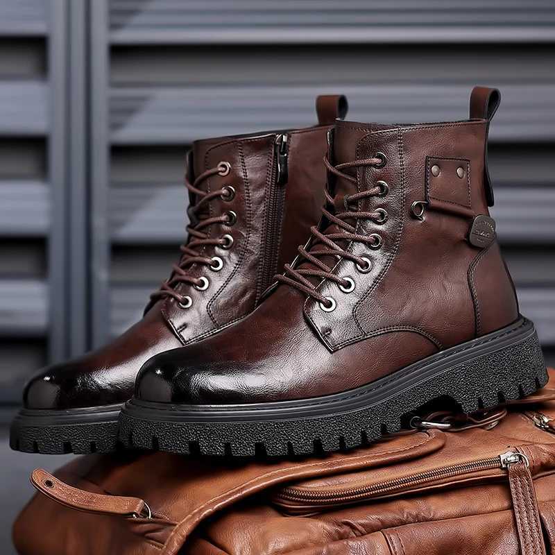Luxury Brand Men Genuine Leather Stylish Ankle Boots Winter Classic Lace-up Anti-Slip Thick Bottom Boots Men Casual Leather Shoes W250811