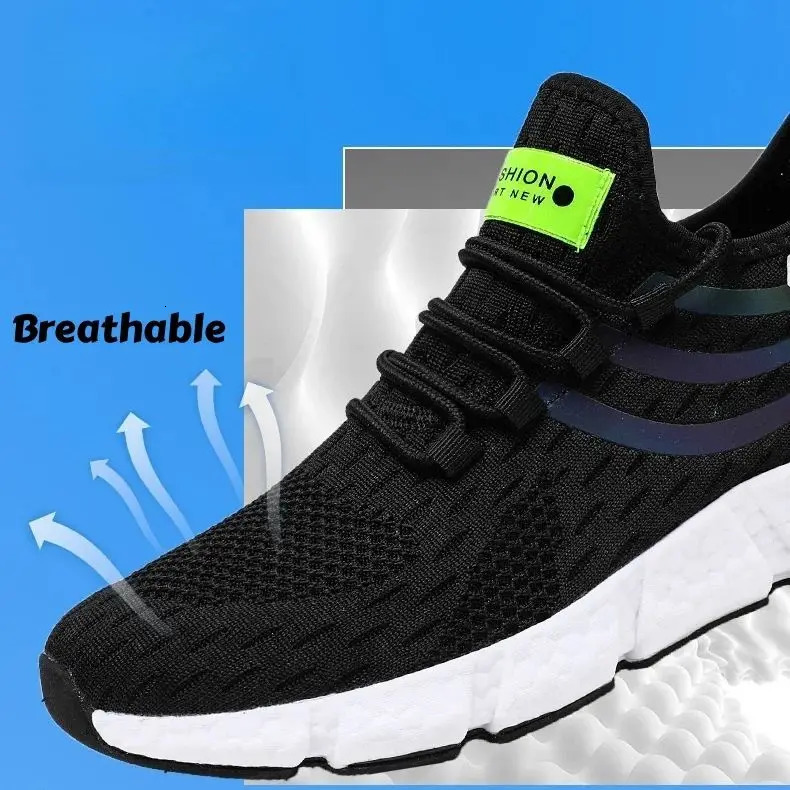 Sneakers Mens Womens Flyweave Sneakers Summer Running Shoes Soft Stripe Breathable Mesh 250805