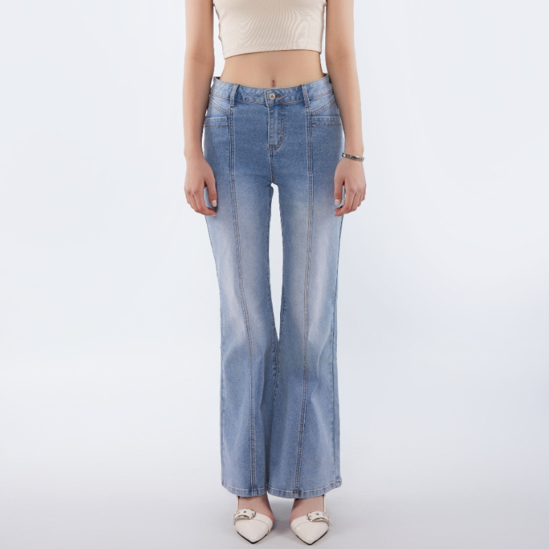 Ladies' light blue patchwork flared jeans