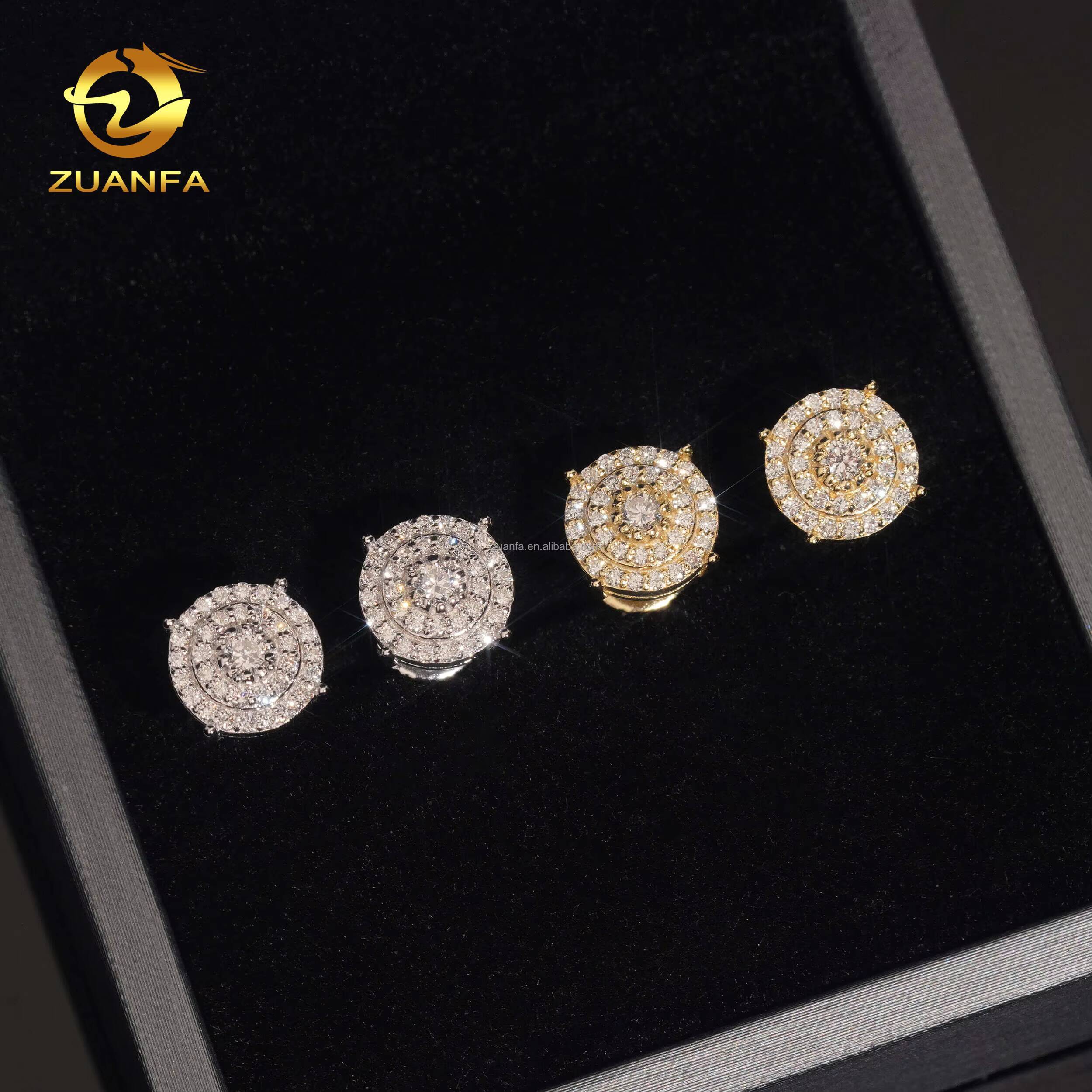 In Stock Luxury Iced Out Rapper Fire Jewelry Hip Hop Sterling Silver 925 Screw Back Synthetic Lab Diamond Cluster Stud Earrings