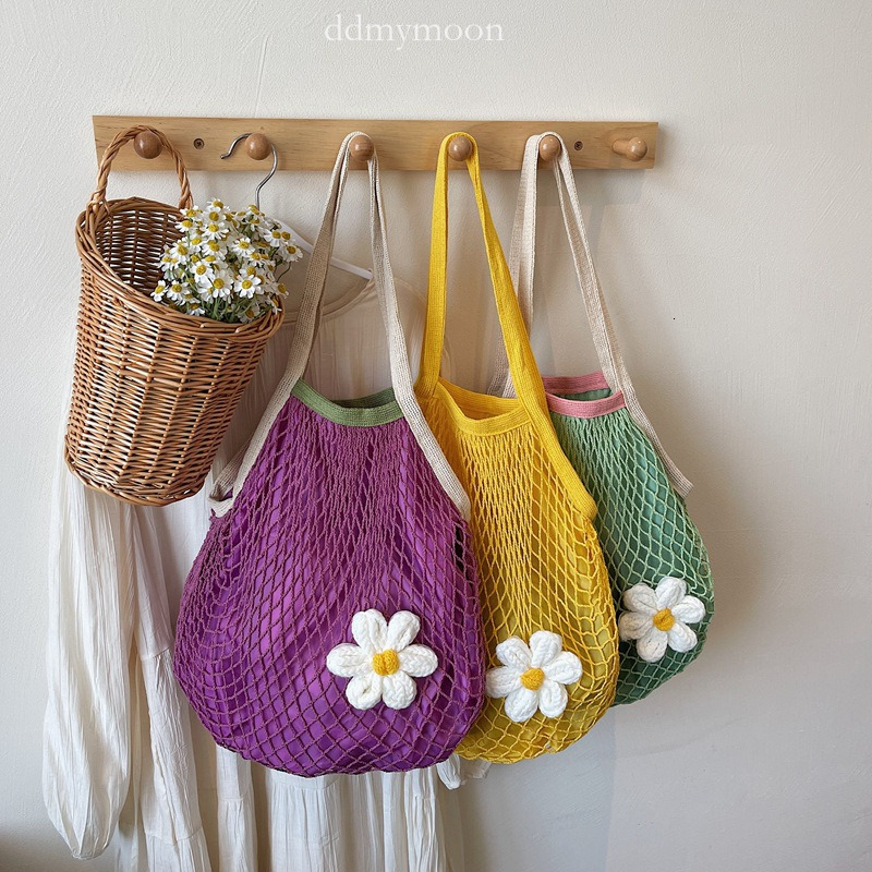 Woven Handbag Pure Canvas Market Shopping All Cotton Mesh Pouch Shoulder Lightweight Bag ddmymoon