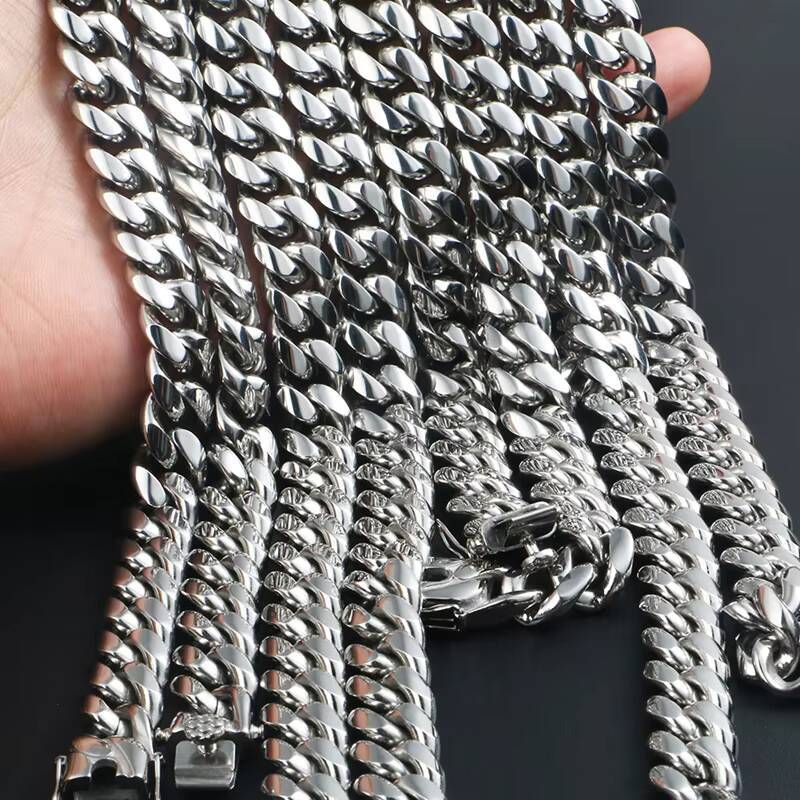 Double woven six-sided grinding titanium steel stainless steel mirror polishing necklace men and women's collar pendant with chain bag chain whip