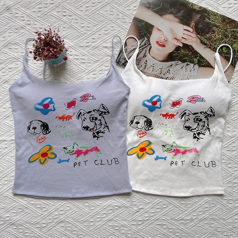 Yellow Dopamine Camisole Vest For Women With Chest Pads Beautiful Back Tube Top Base Layer Outerwear Sweet And Spicy Printed Top