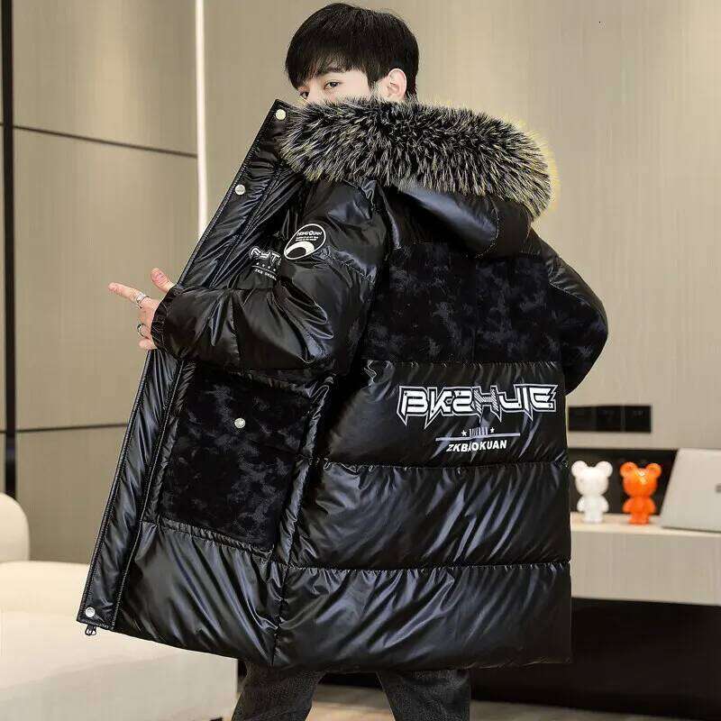 Casual Winter Men's Mid-Length Hooded Cotton-Padded Jackets Streetwear Fur Collar Detachable Warm Coats Windproof Thicken Parkas