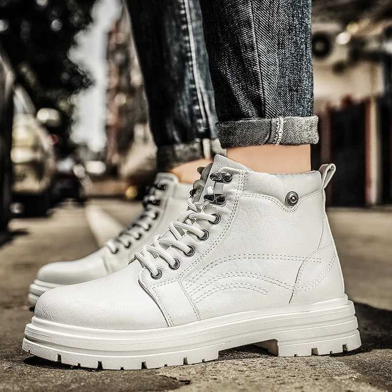 2025 Autumn Winter Elegant Mens White Boots Platform Comfortable Ankle Boots for Men Casual Leather Work Shoes Boots Man Botine W250811