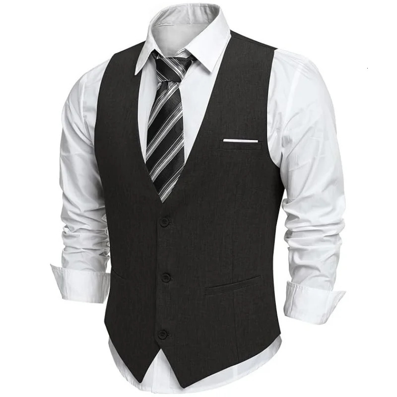 Mens VNeck Suit Vest with Pockets | FormalCasual Waistcoat for WeddingBusinessTuxedo Gilet Style Office Wear 250809