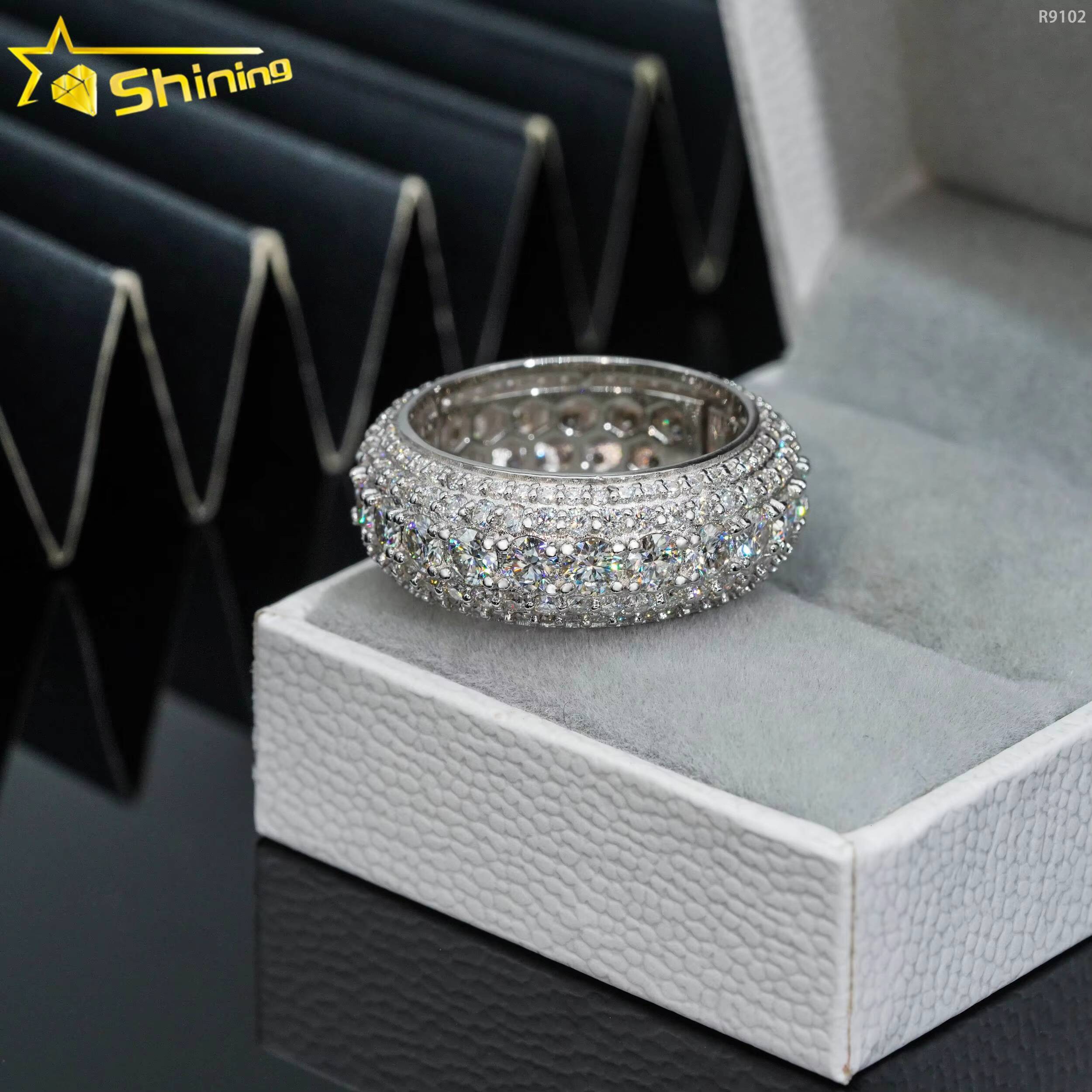 Shining Jewelry Sterling Silver S925 Classic Hip Hop Rings Iced Out VVS Moissanite Diamond Band Ring