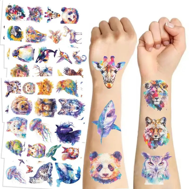 10pcsset Cartoon Colorful Animal Temporary Tattoo Stickers Cute Cat For Birthday Party Gift Sticker 250809