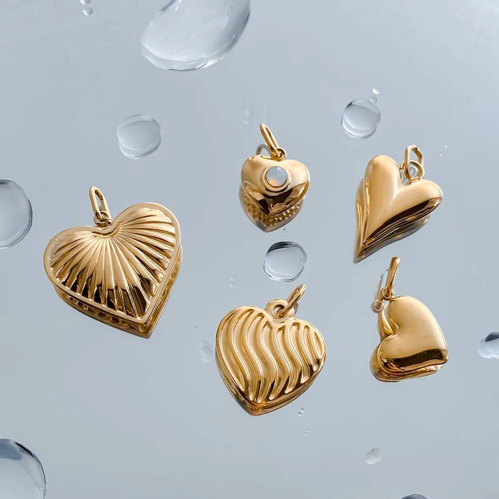 eManco New DIY Stainless Steel Stereoscopic Heart Pendant Gold-plated Women's Jewelry Charms Wholesale