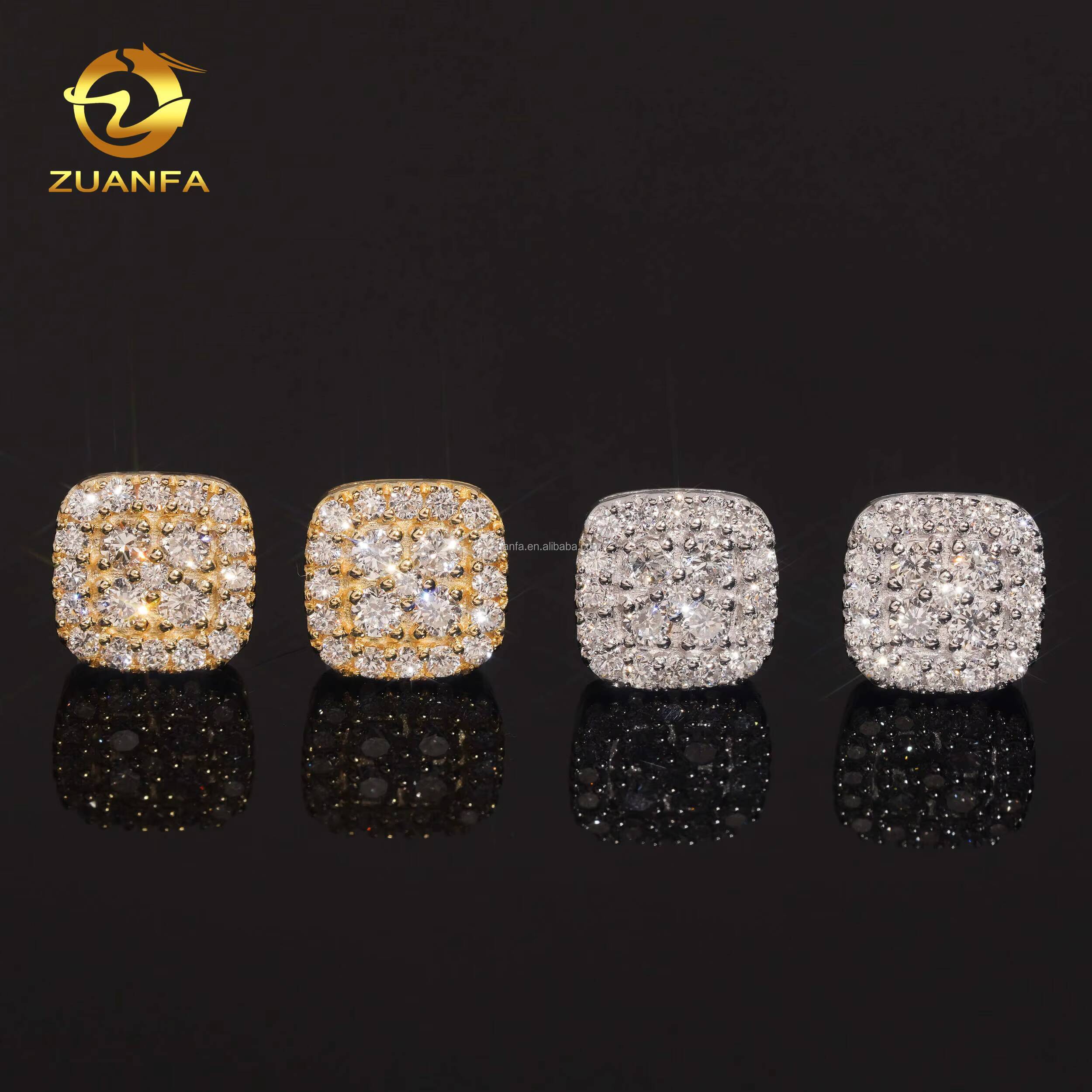 In Stock Luxury Jewelry Iced Out Hip Hop Sterling Silver 925 Screw Back Lab Grown Diamond HPHT Brilliant Shape Cluster Earrings