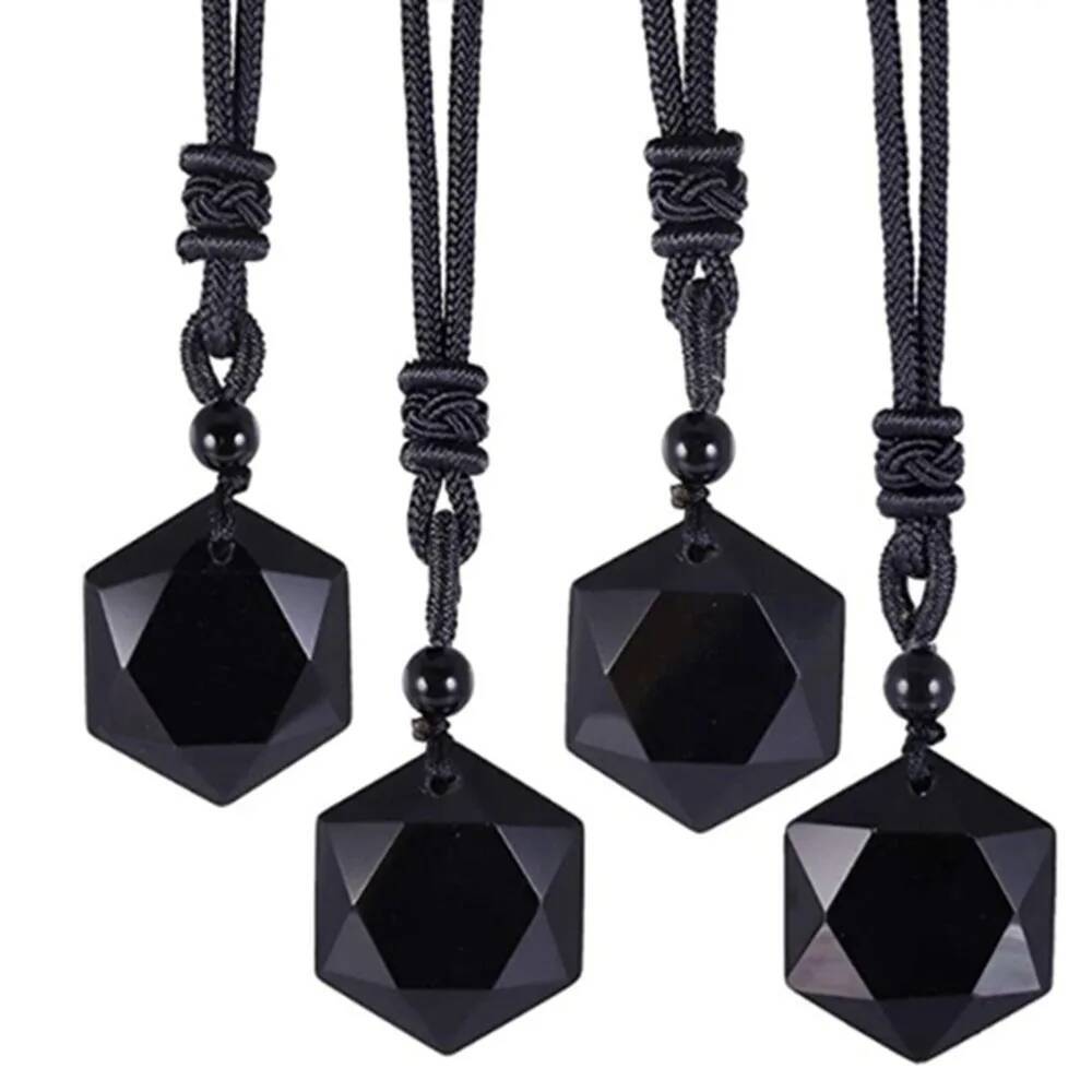 Obsidian Hexagram Pendant Necklace Protection Natural Black Lucky Stone Star Amulet Pendants Fashion Jewelry For Men Women