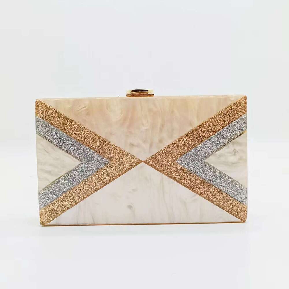 New Single Shoulder Crossbody Fashion Acrylic Women's Pearl Board Geometric Patchwork Evening Party Wedding Clutch Bag