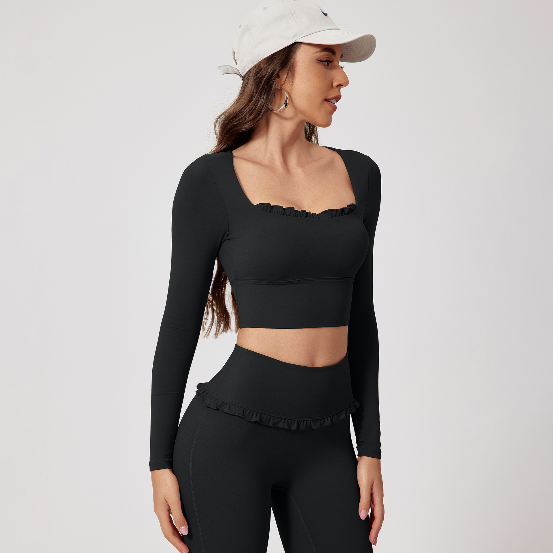 2026 Gym Clothe Set Women Athletic Quick-Dry Long Sleeve Top Fitness & Running Durable Shirt With Chest Pads High-Waisted Yoga Pants For Workout Comfo