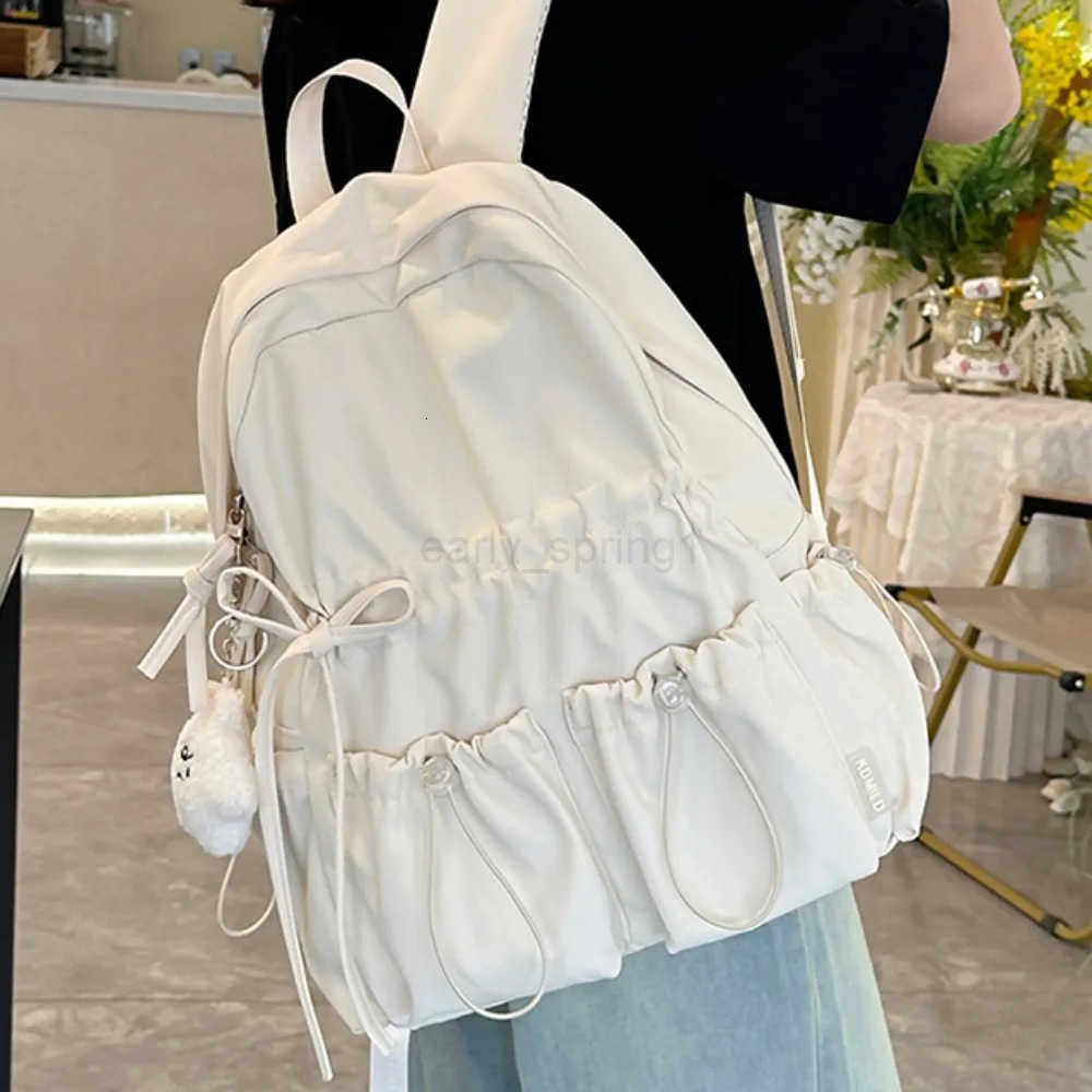 Minimalist Solid Bowknot Students Schoolbag Tutoring Bag Large Capacity Knapsack Waterproof Outdoor Travel Backpack Tote Gift T250811