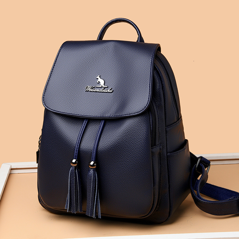 Fashion Tassel for Women 2025 New Versatile Large Capacity Soft Leather Student School Bag Commuter Travel Backpack ddmymoon