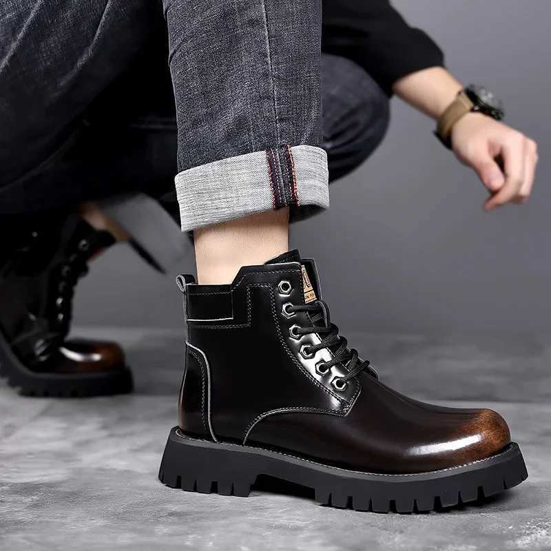 100% Genuine Leather Mens Ankle Boots Comfortable Motorcycle Boots Men Lace Up Business High Top Shoes Dress Boots Designer Footwear W250811