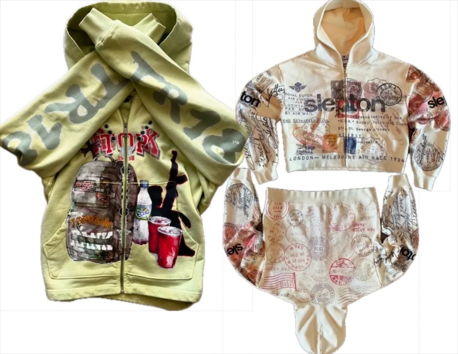 Sweatshirt Jacket Zipper Hoodie Apricot Print Letters Cartoon Fashion Multifunctional Retro Y2K High Street Mens and Womens 250808