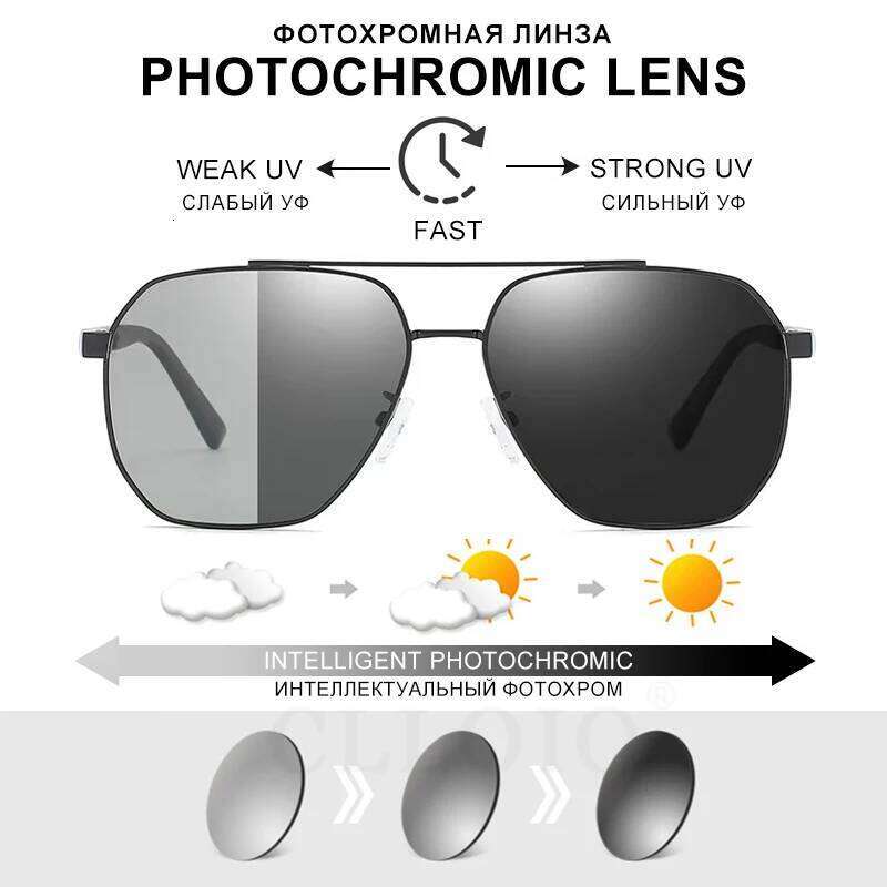 CLLOIO Classic Photochromic Sunglasses Men Polarized Driving Shades Sun Travel Anti-glare Chameleon Glasses UV400
