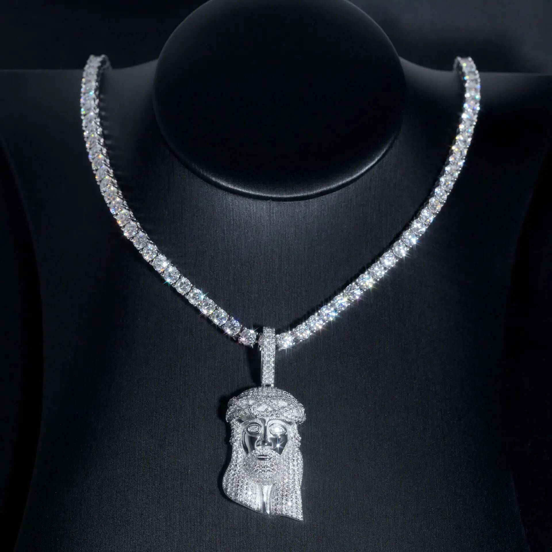 Hip Hop Jesus 925 Sterling Silver Full Moissanite Pendant For Men Mens Pendant Gold Plated Jewelry Can Pass 4mm Tennis Chain