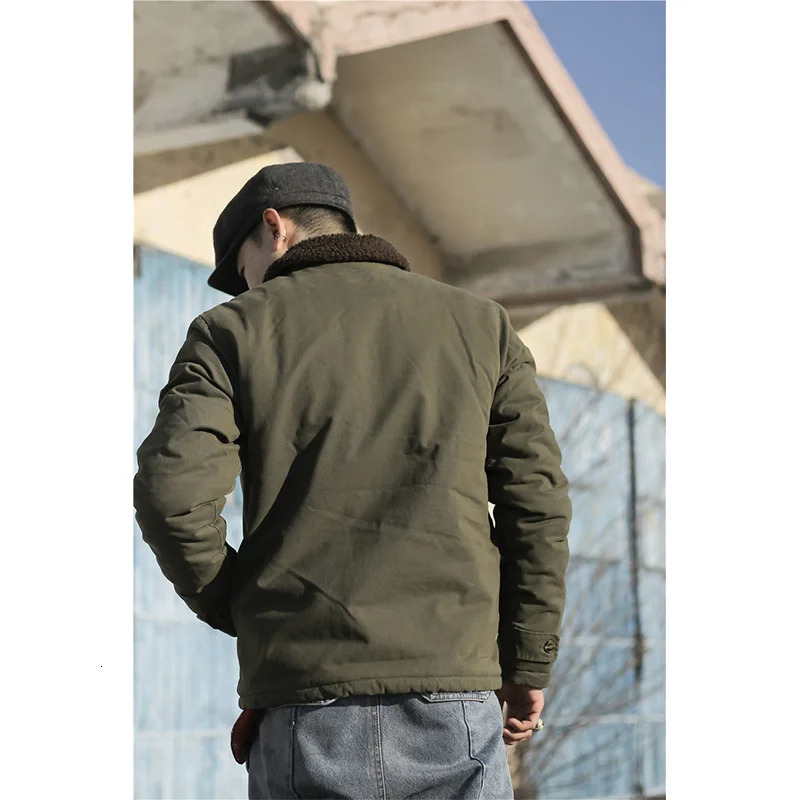 High quality vintage USN WW2 USMC thick sherpa fleece winter clothes khaki military work blank Winter N1 deck jacket for men 250809