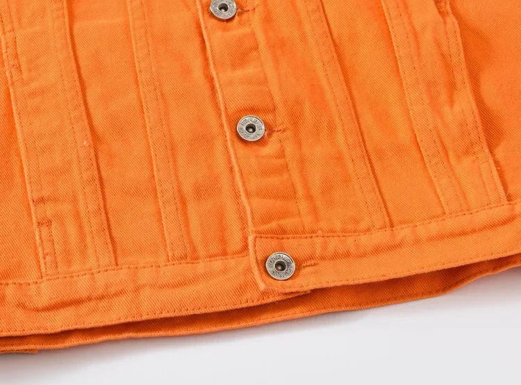 Spring Autumn Fashion Mens Casual Trendy Orange Multi Pocket Solid Jeans Jacket Korean Loose Long Sleeve Denim Coat 250809