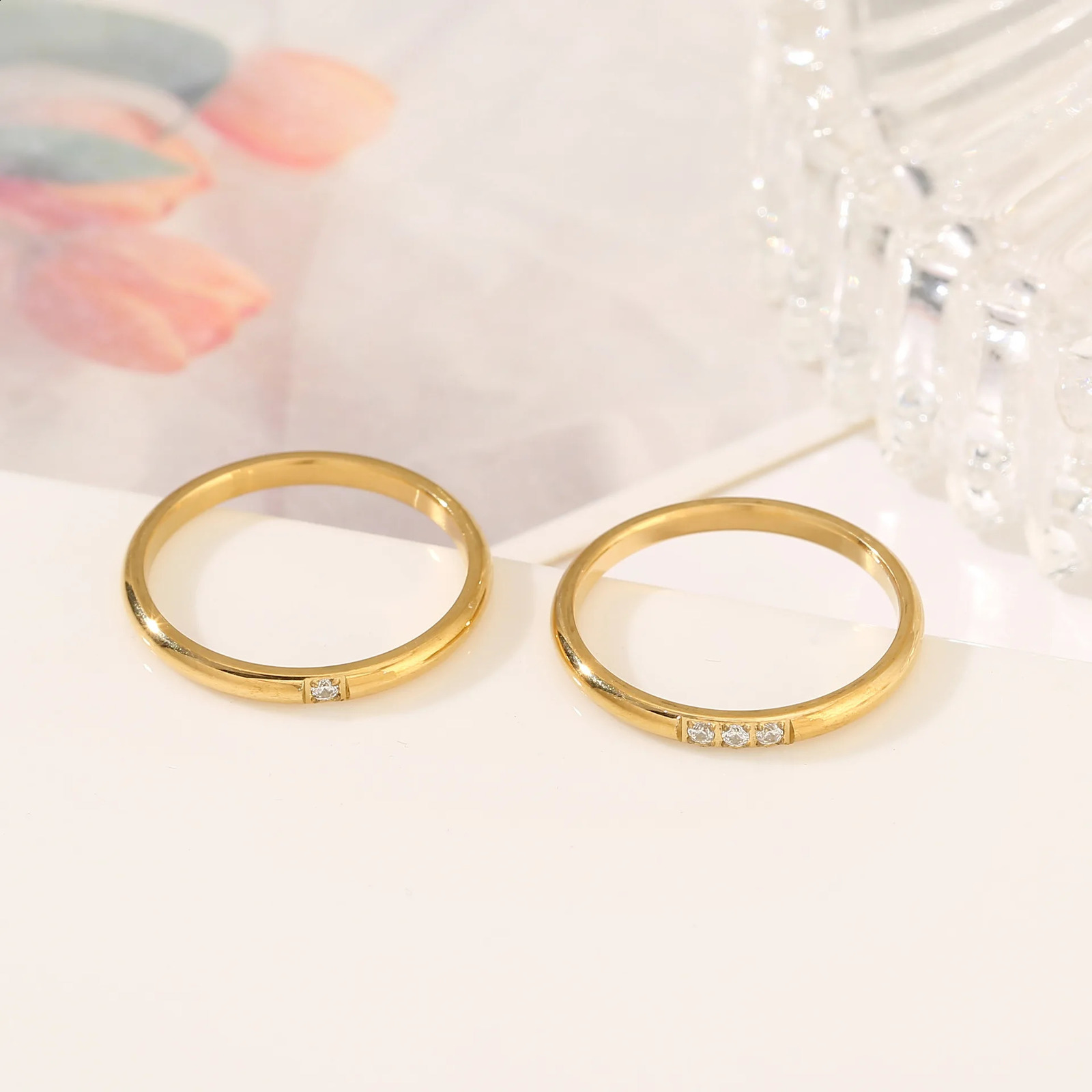 Stainless Steel Royal White Zircon Rings For Women Men Square Crystal Thin Slim Stackable Opening Couple Rings Size 5-10 250807