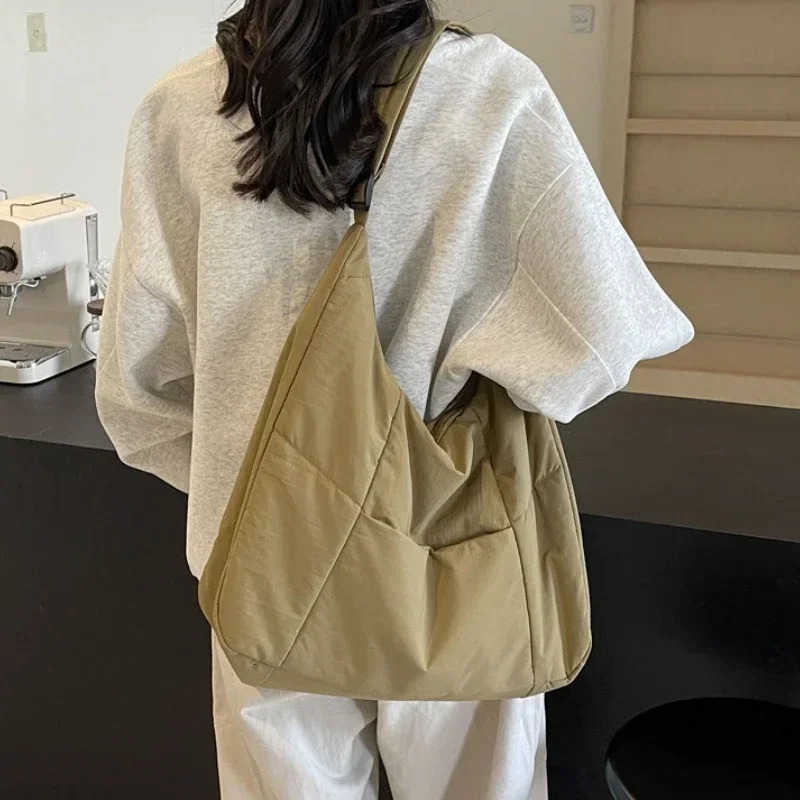 Trendy Womens Soft Cloth Shoulder Bag Solid Color Student Spring Y2k Casual Style Big Handbags Crossbody Bags for Women 250811