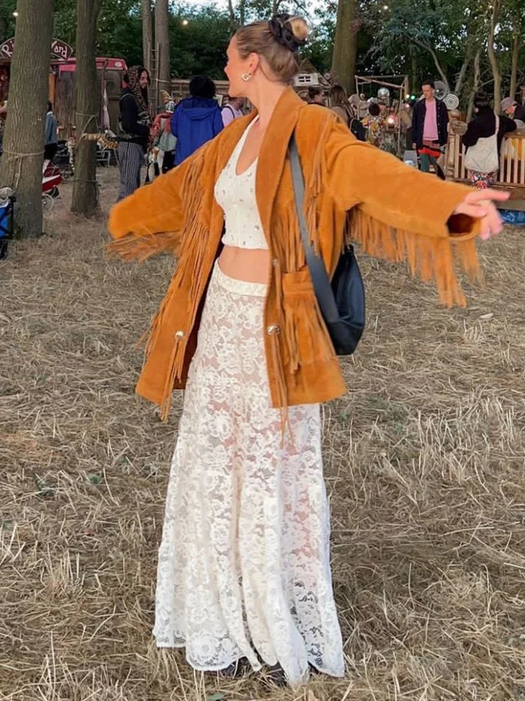 Trendix See Through Lace Skirts Women High Waist Street Fashion Loose Hollow Out Long Skirt Party Sexy Patchwork Clubwear 250811