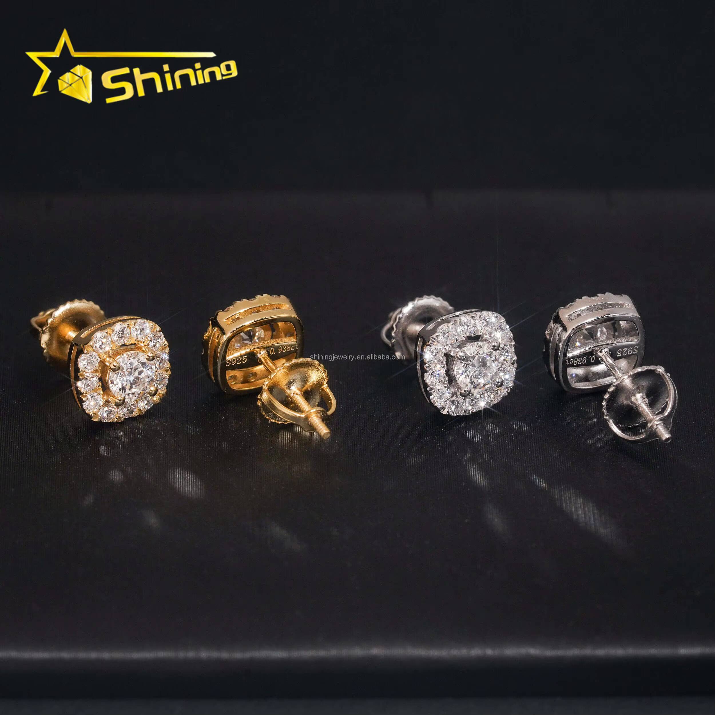 New Arrivals Fire Jewelry Stock Stud Earring Lab Grown Diamond Hip Hop Iced Out 925 Solid Silver Fashion Stud Earrings Women Men