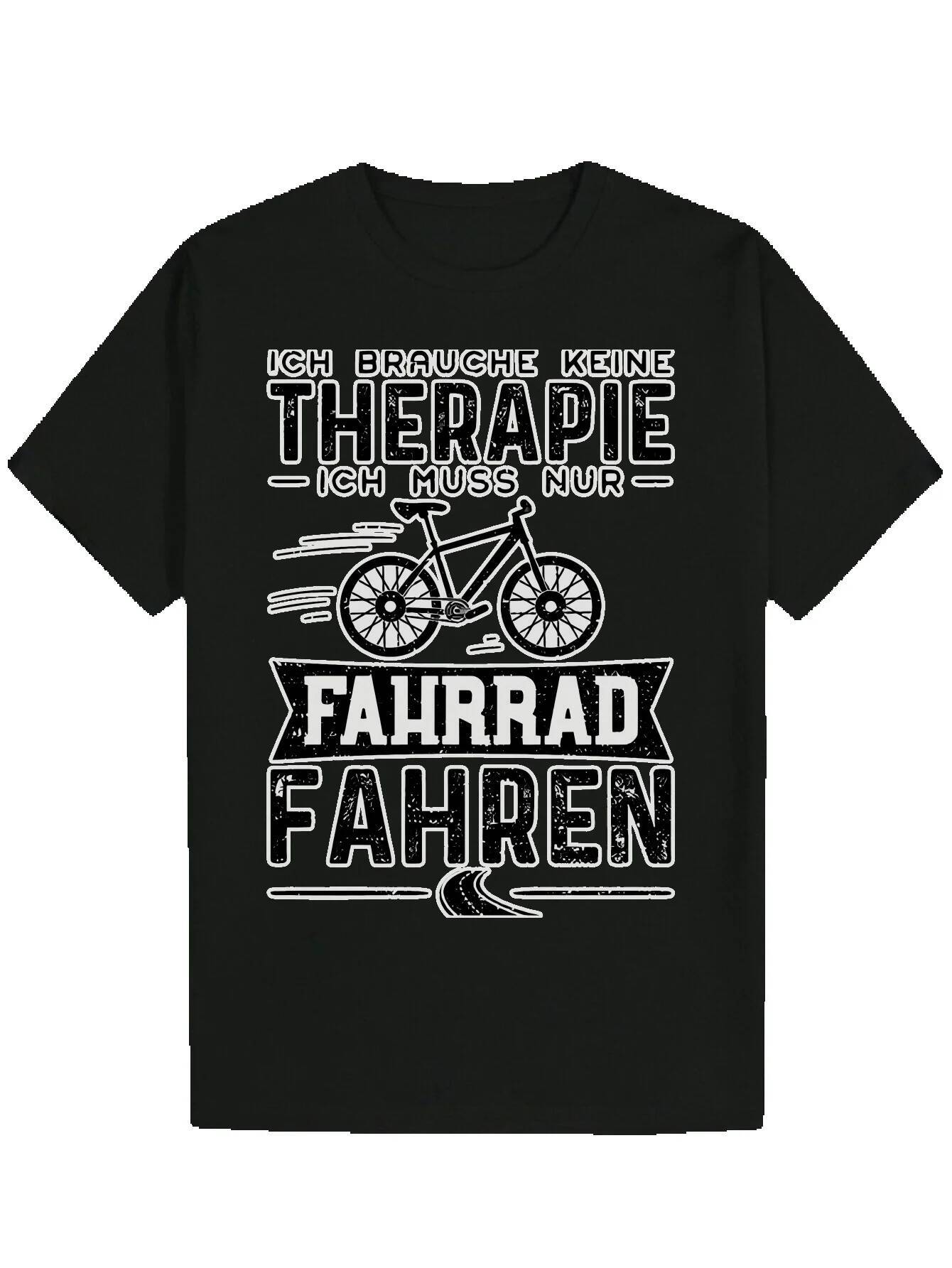 Men's Summer Casual Short Sleeve - Black with White Pattern and German Letter Print, Breathable Polyester Fiber, Round Neck, Machine Washable, Su