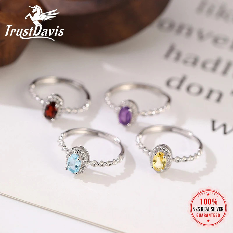 TrustDavis 925 Sterling Silver Womens Fashion Sweet Natural Crystal Stone Adjustable Ring for Women Girls Jewelry Gift DS4422 250807