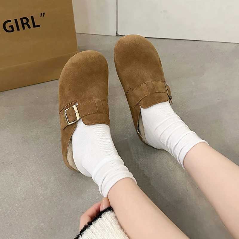 Bebealy Fashion Fur Clogs Slippers for Women Winter Fluffy Cork Insole Plush Slippers with Arch Support Furry Suede Mules Shoes XJ250811
