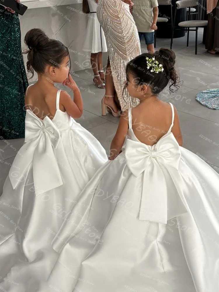 ivoire Flower Girl Dress With Bow Strap Mini Bridal Wedding Dress Kids Ball Gown 1st Communion Dress Customized Wedding Dresses W250811