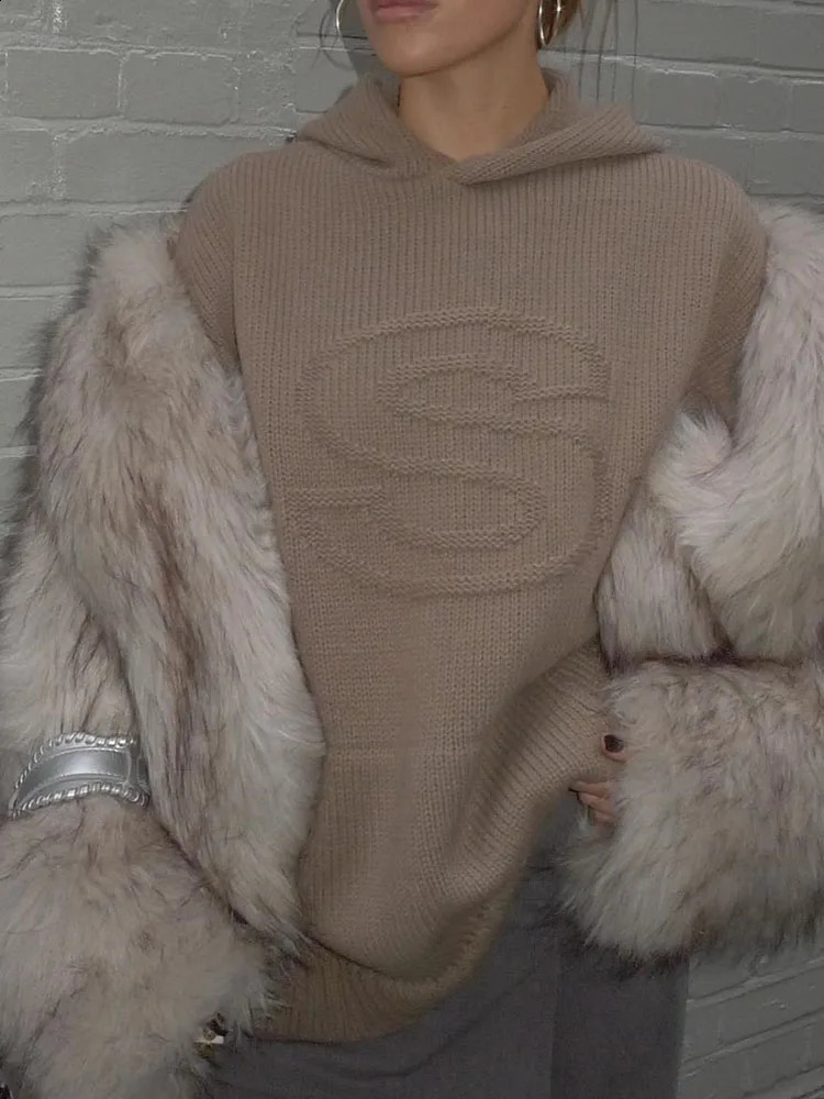 Solid Sweater Letter Graphic Sweaters Y2K Streetwear Knit Pullover Long Sleeves Fall Winter Warm Womens Knitted Streetwear emo 250811